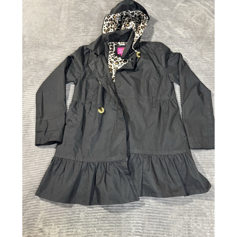 Pink Platinum Black Hooded Jacket Girls Size 10/12 Leopard Print Lining Read